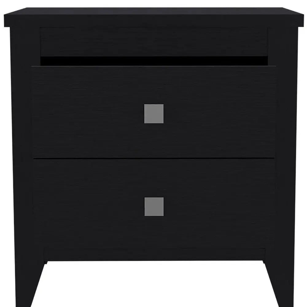 24" Black Wood Two Drawer Nightstand Homeroots Bed & Bath
