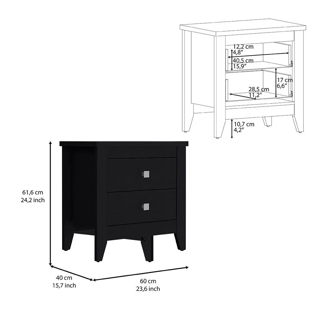 24" Black Wood Two Drawer Nightstand Homeroots Bed & Bath