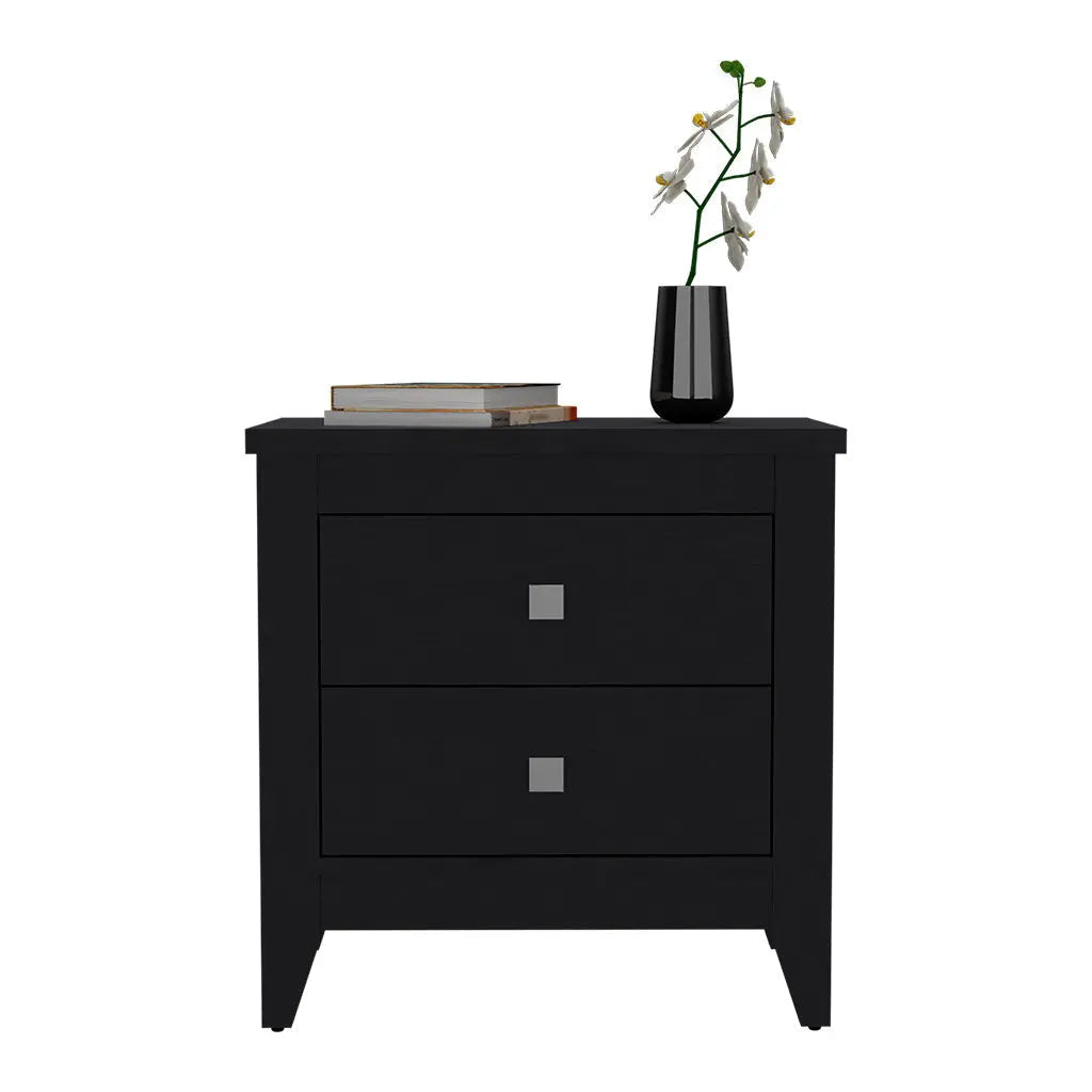 24" Black Wood Two Drawer Nightstand Homeroots Bed & Bath