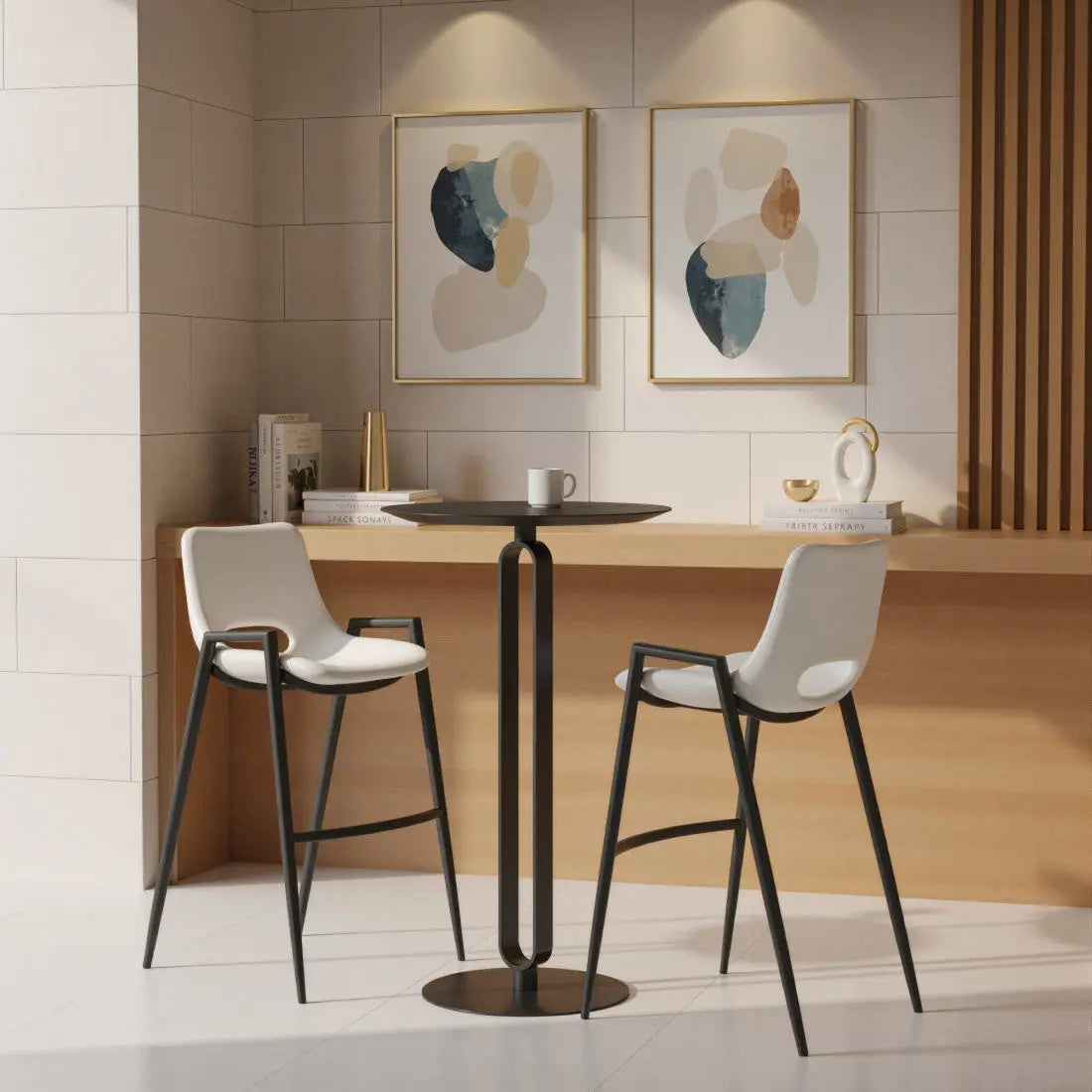 24" Black Wood and Steel Rounded Bar Table Homeroots Living Room
