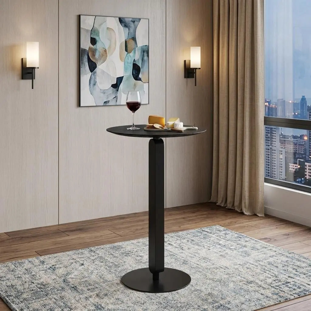 24" Black Wood and Steel Rounded Bar Table Homeroots Living Room