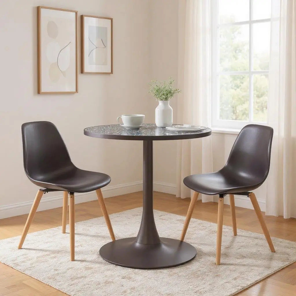 24" Black and Bronze Wood and Steel Pedestal Base Round Top Dining Table Homeroots Kitchen & Dining