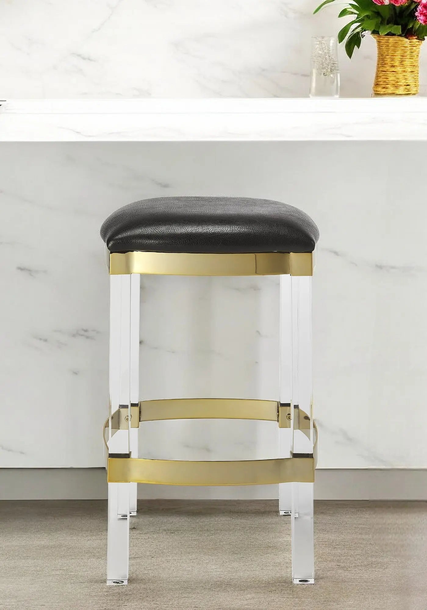 24" Black and Clear Stainless Steel and Steel Backless Counter Height Bar Chair Homeroots Living Room