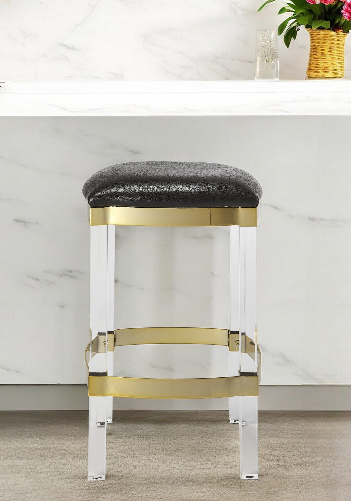 24" Black and Clear Stainless Steel and Steel Backless Counter Height Bar Chair Homeroots Living Room