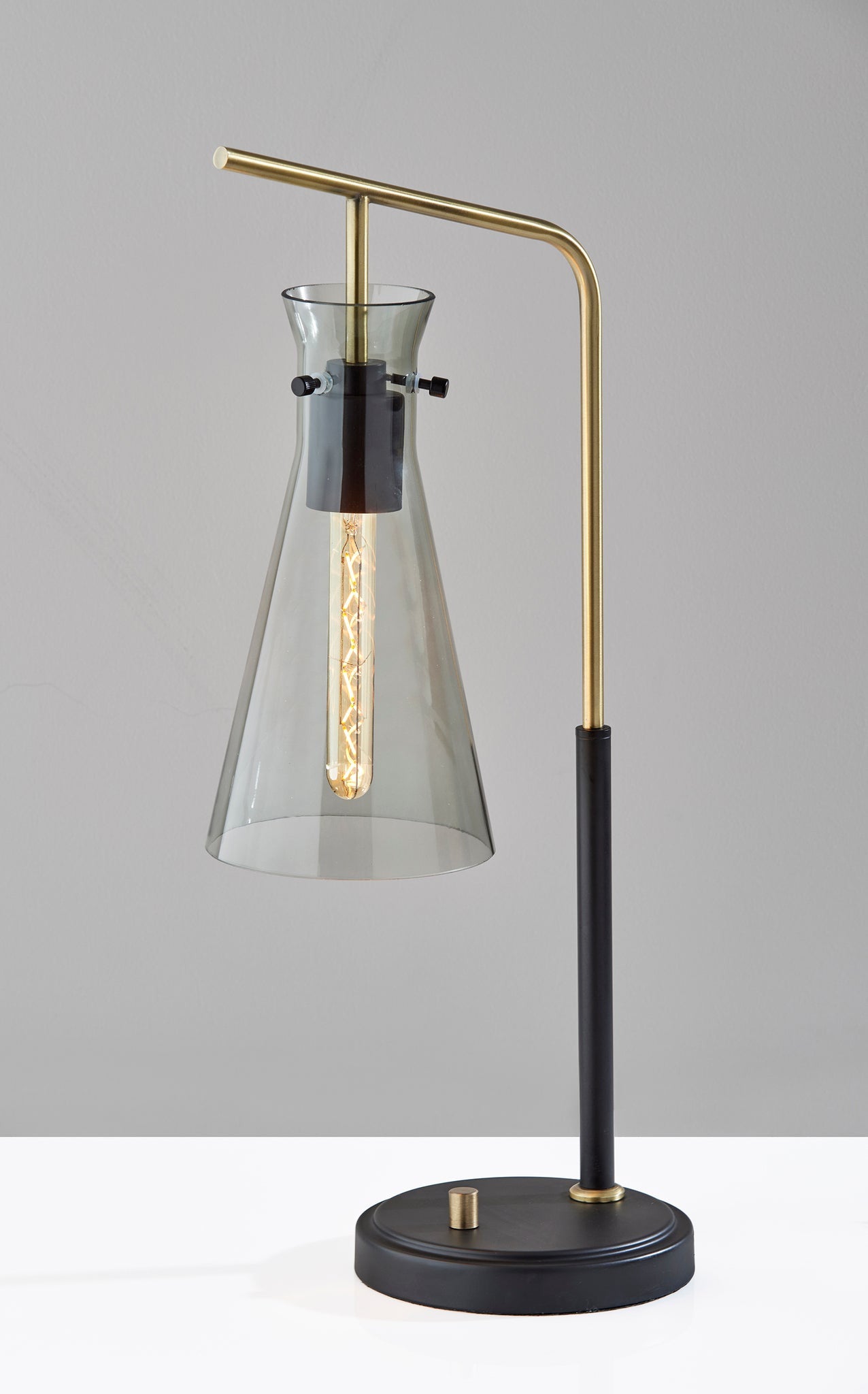 24" Black and Gold Metal Desk Lamp With Light Gray Cone Shade - GreatEagleInc