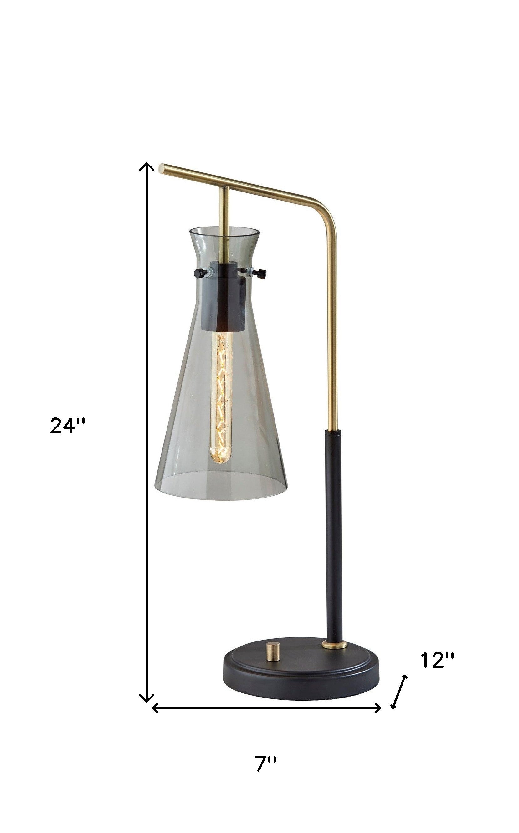 24" Black and Gold Metal Desk Lamp With Light Gray Cone Shade - GreatEagleInc