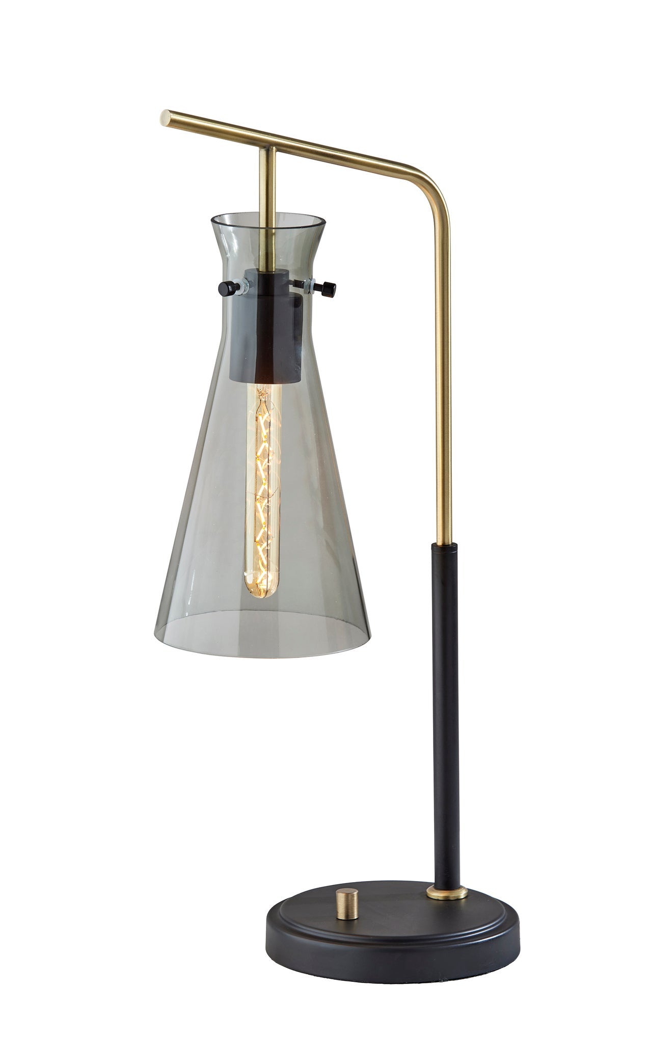 24" Black and Gold Metal Desk Lamp With Light Gray Cone Shade - GreatEagleInc