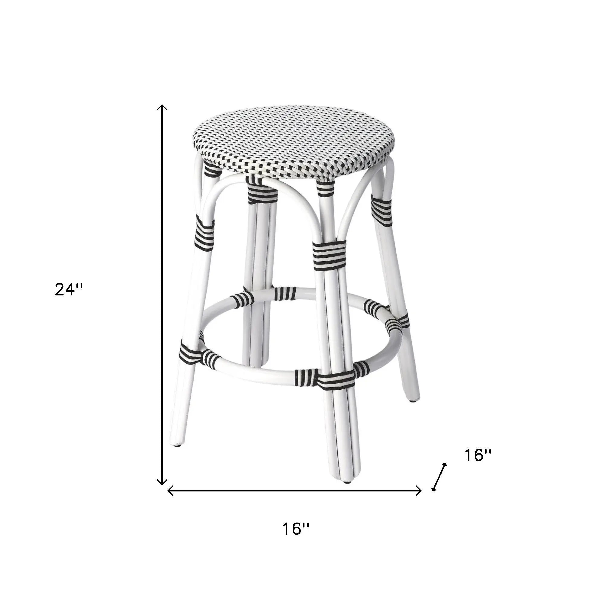 24" Black and White Rattan Backless Counter Height Bar Chair - GreatEagleInc