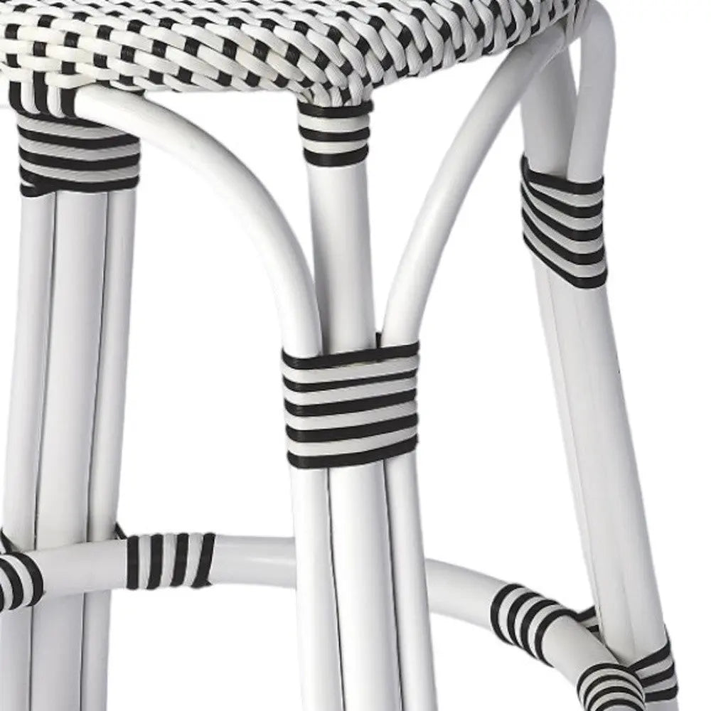 24" Black and White Rattan Backless Counter Height Bar Chair - GreatEagleInc