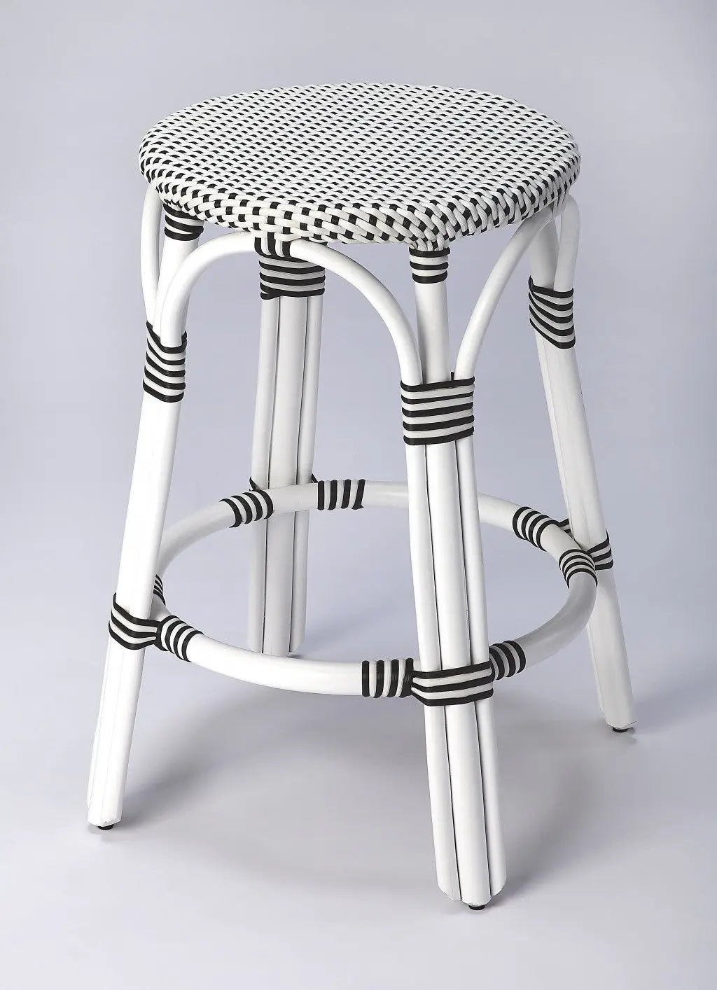 24" Black and White Rattan Backless Counter Height Bar Chair - GreatEagleInc