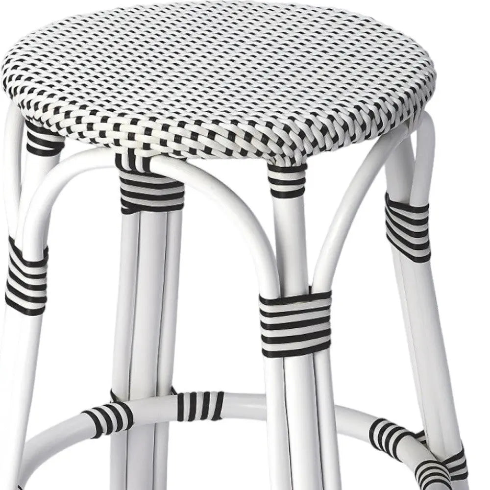 24" Black and White Rattan Backless Counter Height Bar Chair - GreatEagleInc