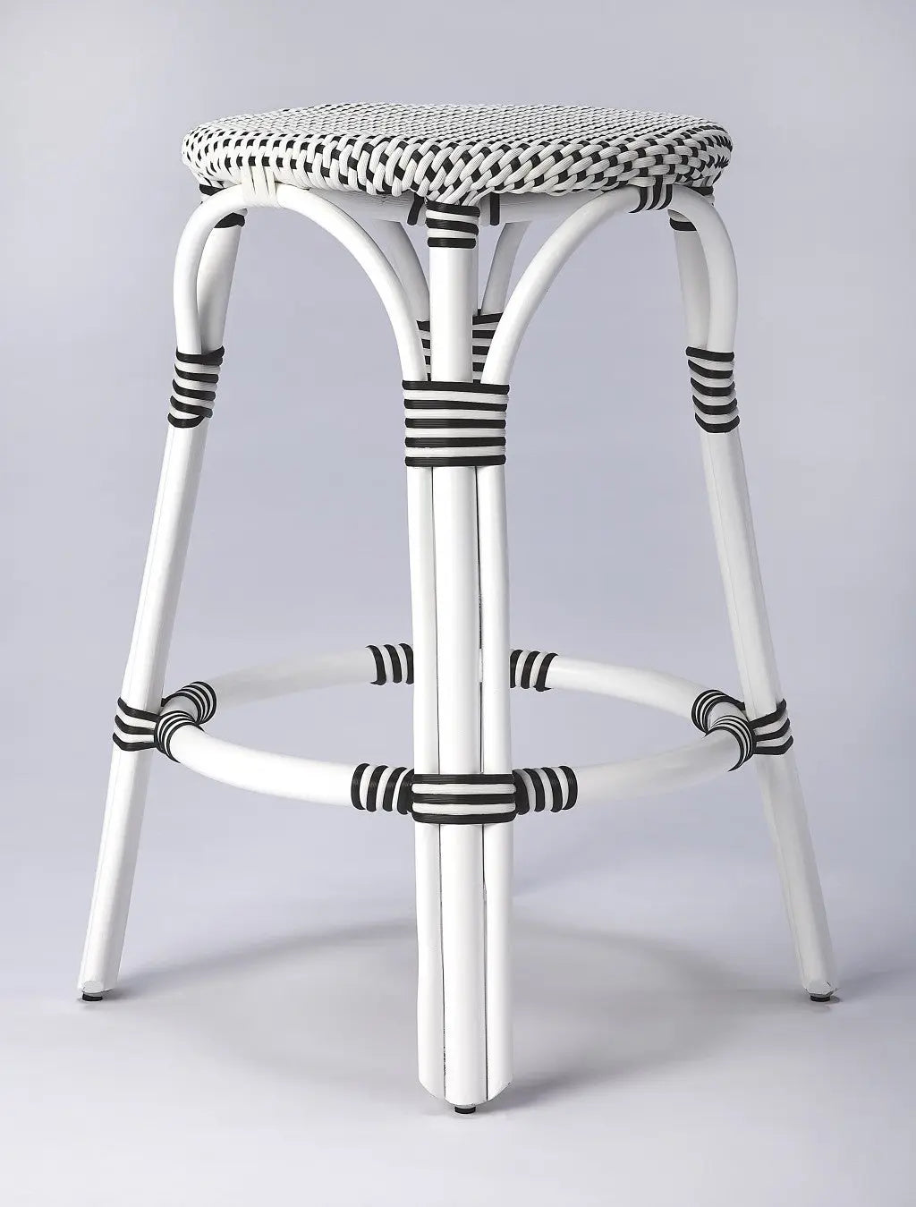 24" Black and White Rattan Backless Counter Height Bar Chair - GreatEagleInc