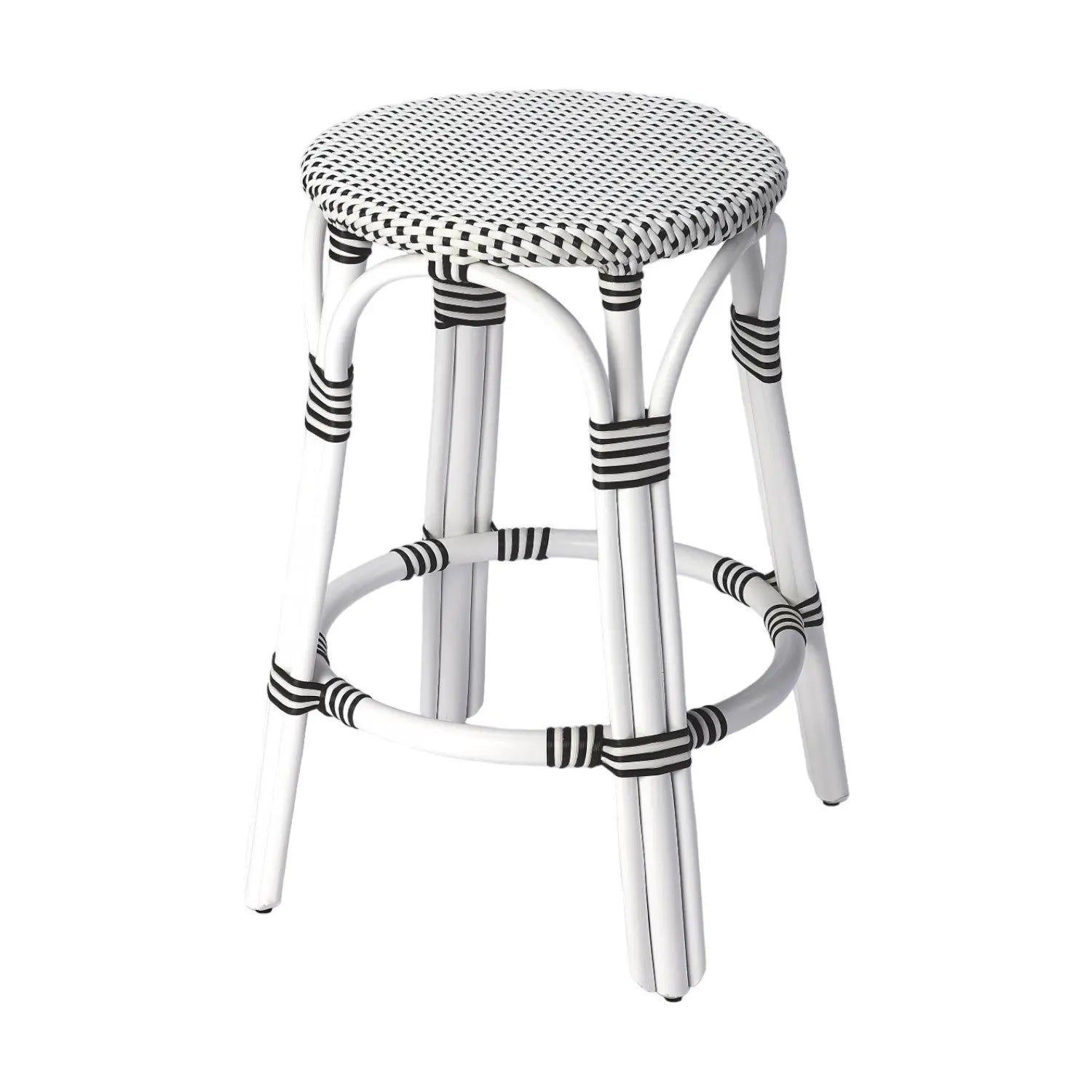 24" Black and White Rattan Backless Counter Height Bar Chair - GreatEagleInc