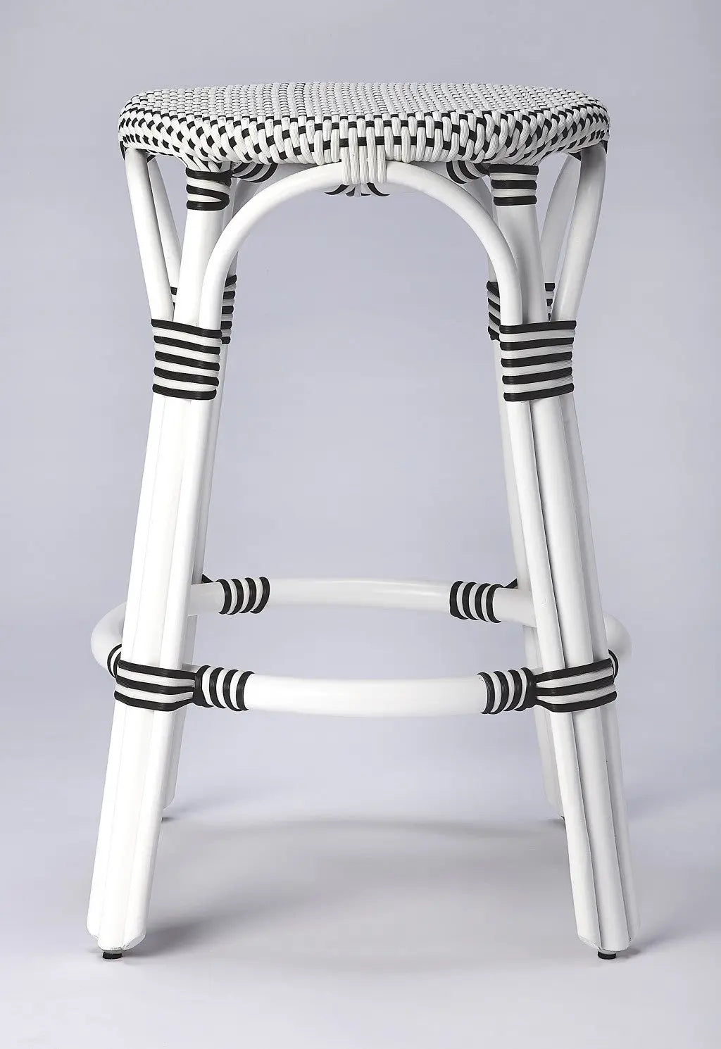 24" Black and White Rattan Backless Counter Height Bar Chair - GreatEagleInc