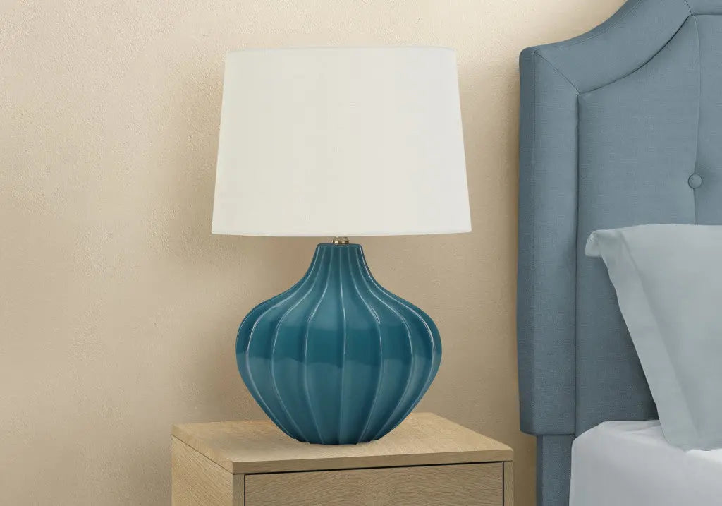 24" Blue Ceramic Gourd Table Lamp With Cream Empire Shade Homeroots Lighting