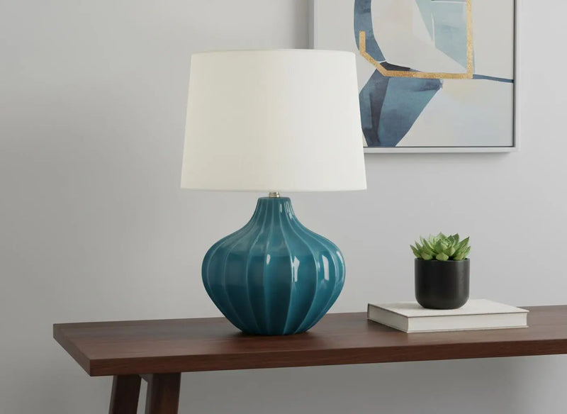 24" Blue Ceramic Gourd Table Lamp With Cream Empire Shade Homeroots Lighting