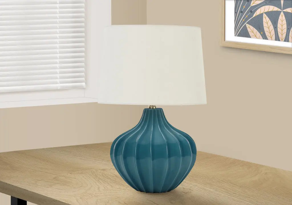 24" Blue Ceramic Gourd Table Lamp With Cream Empire Shade Homeroots Lighting