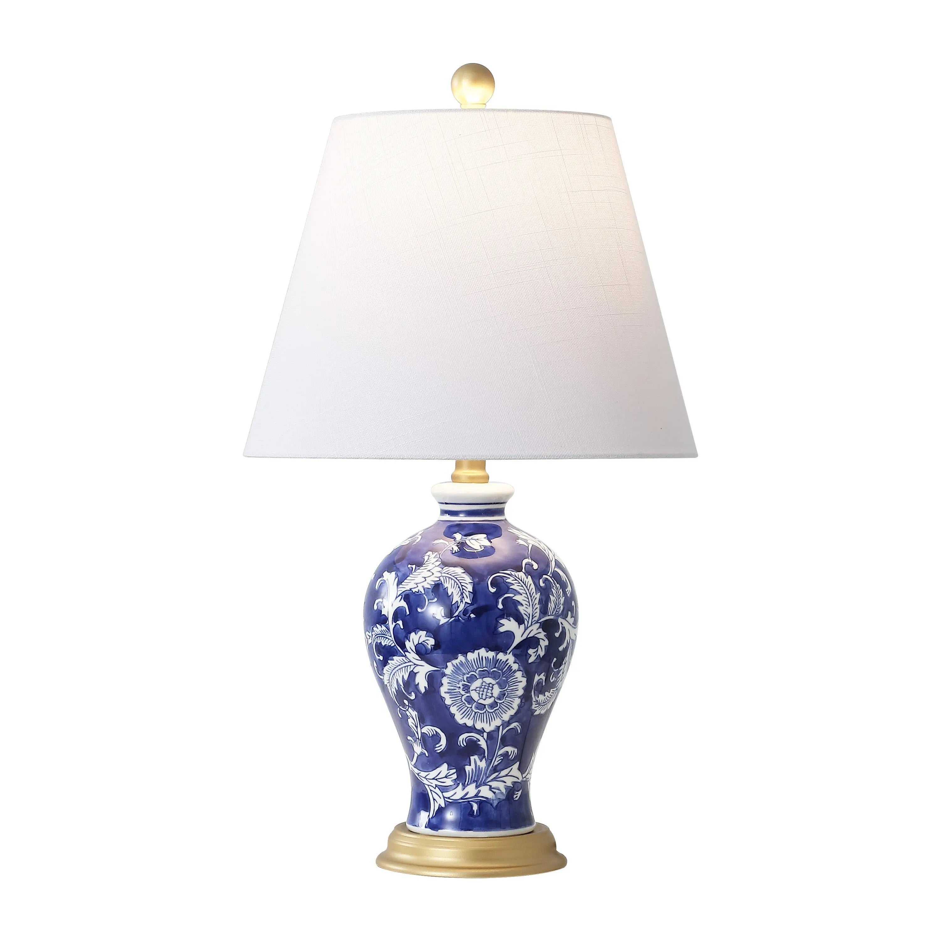 24" Blue Gold And White Urn Bedside Lamp With Empire Shade Homeroots Lighting
