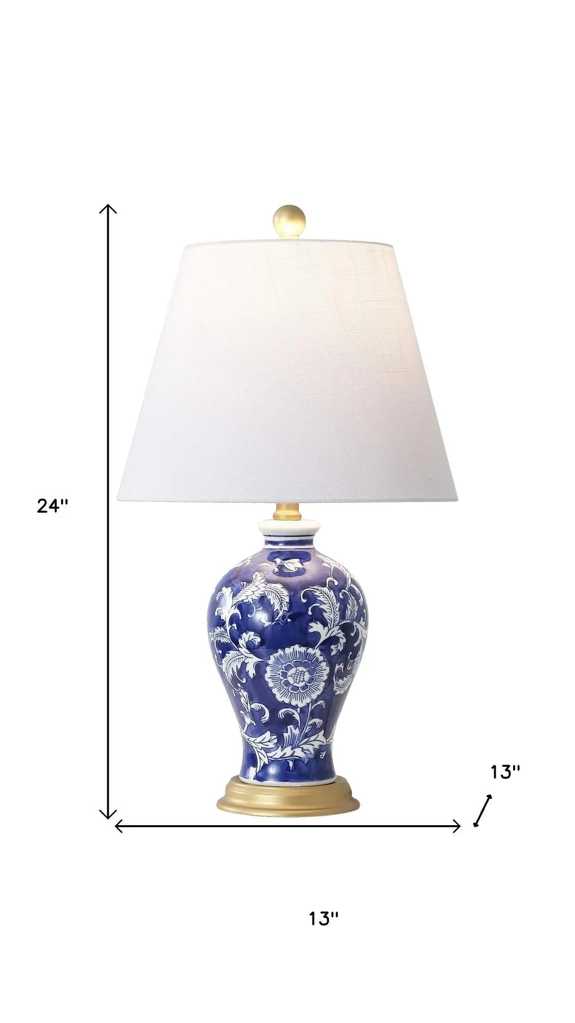 24" Blue Gold And White Urn Bedside Lamp With Empire Shade Homeroots Lighting