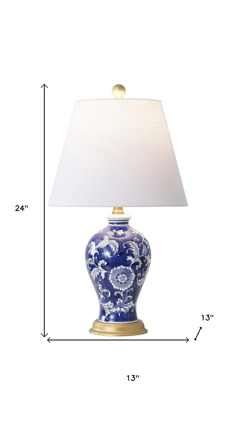 24" Blue Gold And White Urn Bedside Lamp With Empire Shade Homeroots Lighting