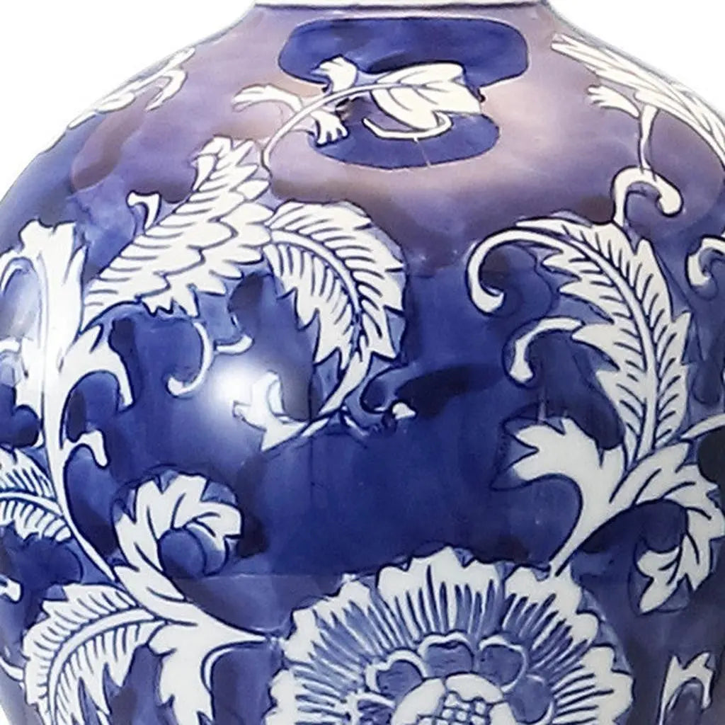 24" Blue Gold And White Urn Bedside Lamp With Empire Shade Homeroots Lighting