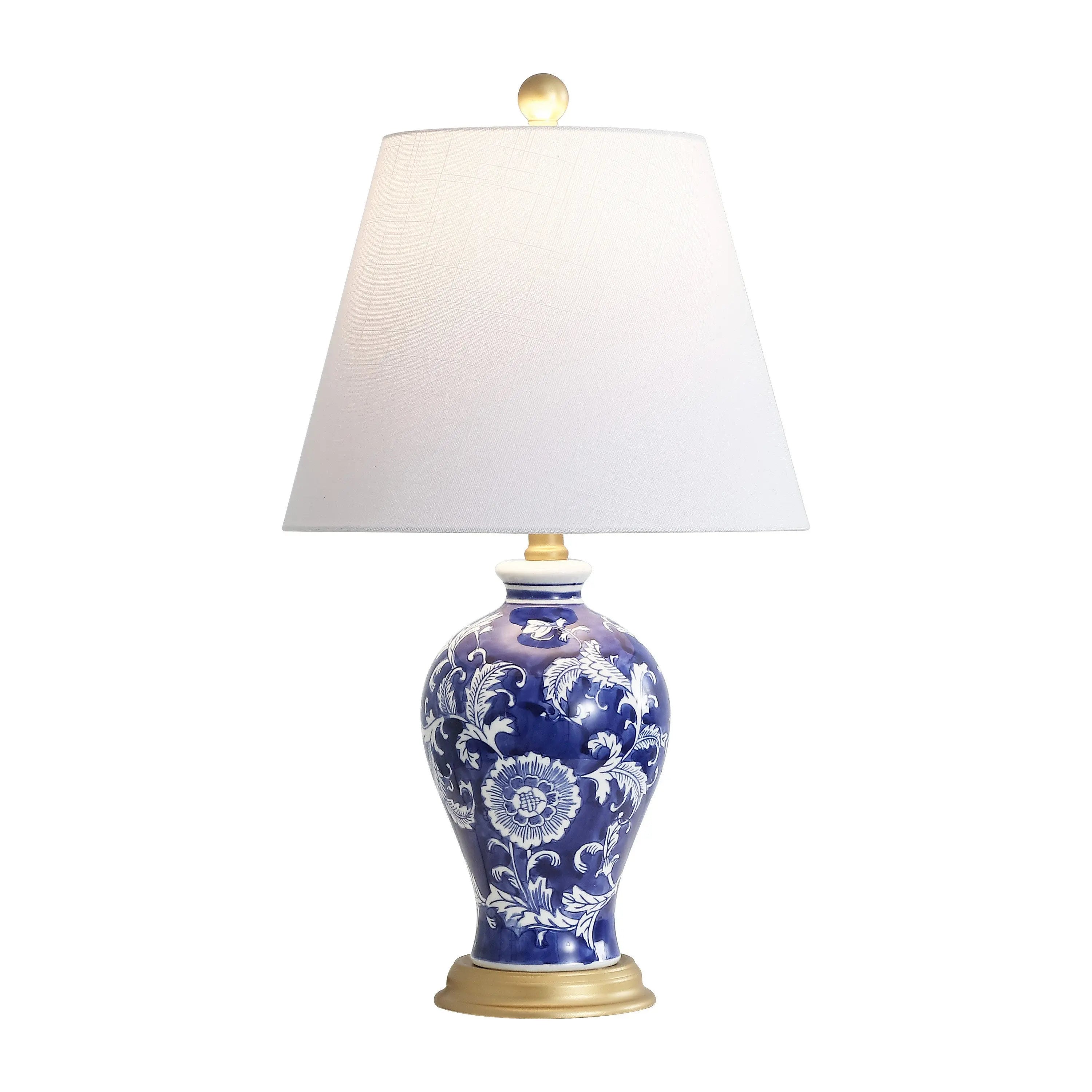 24" Blue Gold And White Urn Bedside Lamp With Empire Shade Homeroots Lighting