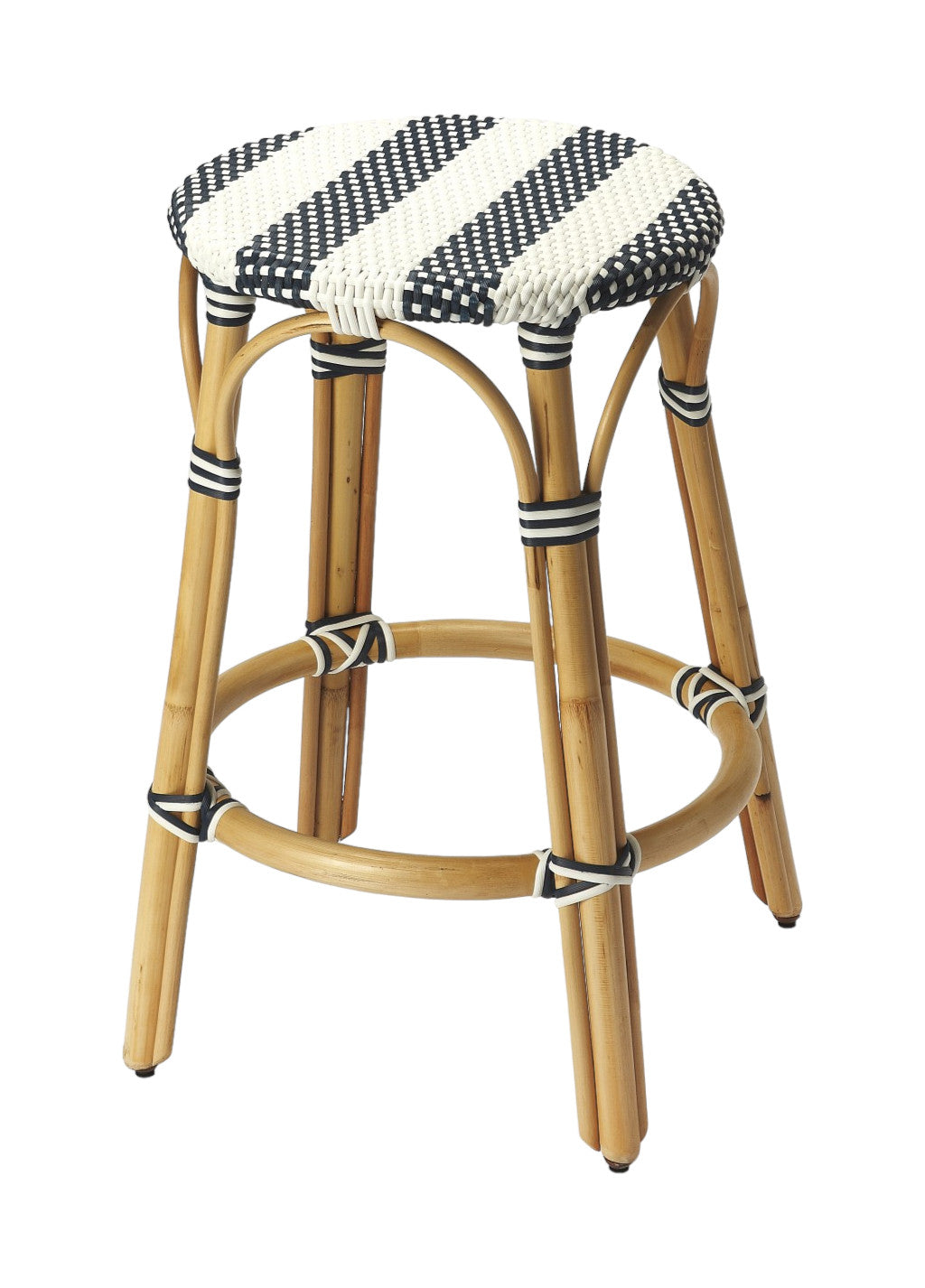 24" Blue White And Natural Rattan Backless Counter Height Bar Chair Homeroots Living Room