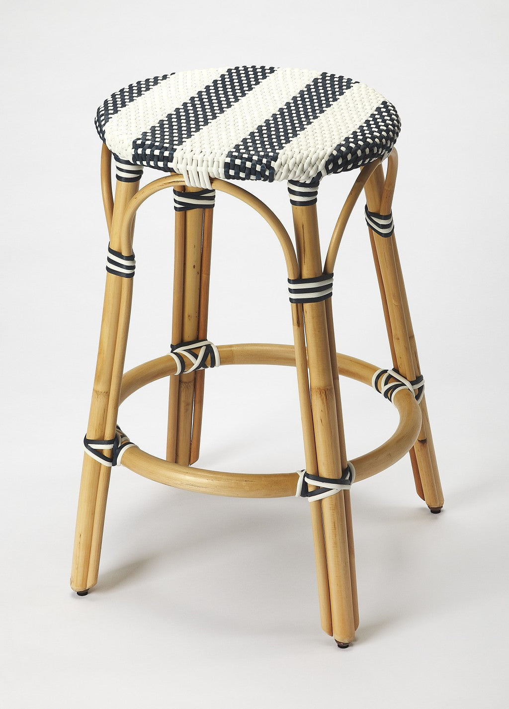 24" Blue White And Natural Rattan Backless Counter Height Bar Chair Homeroots Living Room