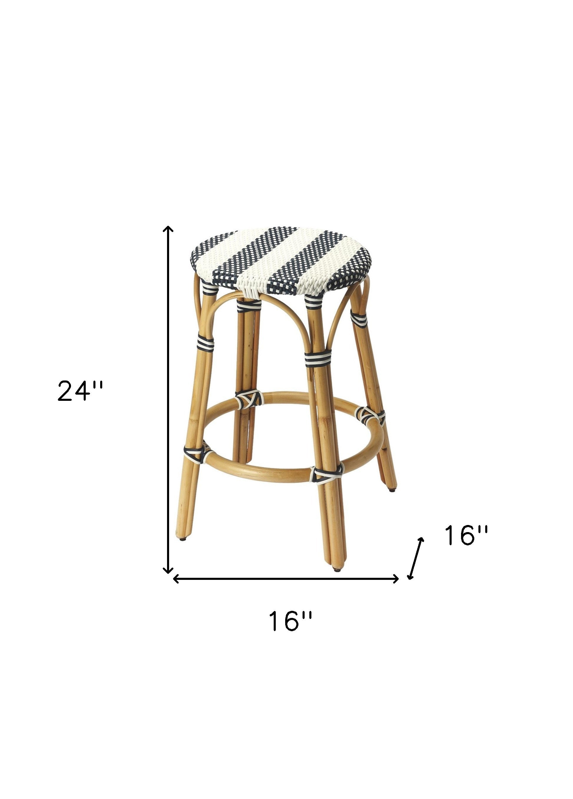 24" Blue White And Natural Rattan Backless Counter Height Bar Chair Homeroots Living Room
