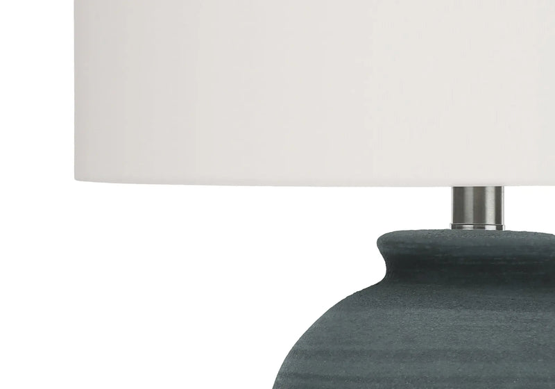 24" Blue and Silver Ceramic Round Table Lamp With Ivory Drum Shade Homeroots Lighting