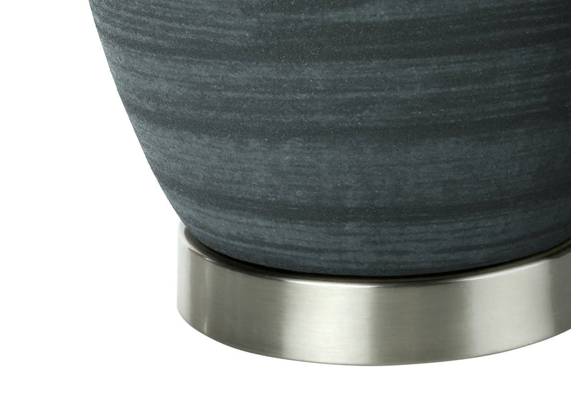 24" Blue and Silver Ceramic Round Table Lamp With Ivory Drum Shade Homeroots Lighting