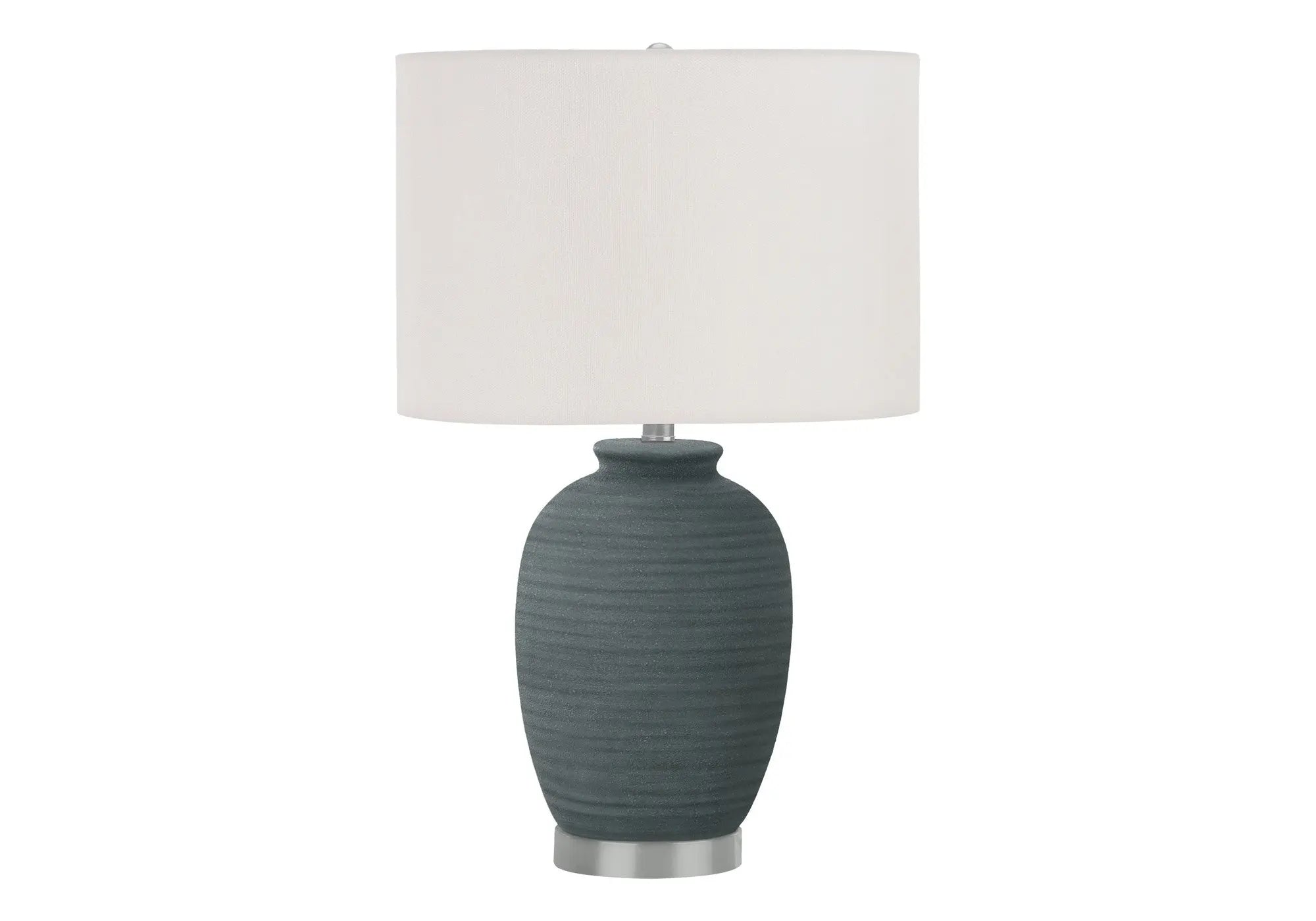 24" Blue and Silver Ceramic Round Table Lamp With Ivory Drum Shade Homeroots Lighting