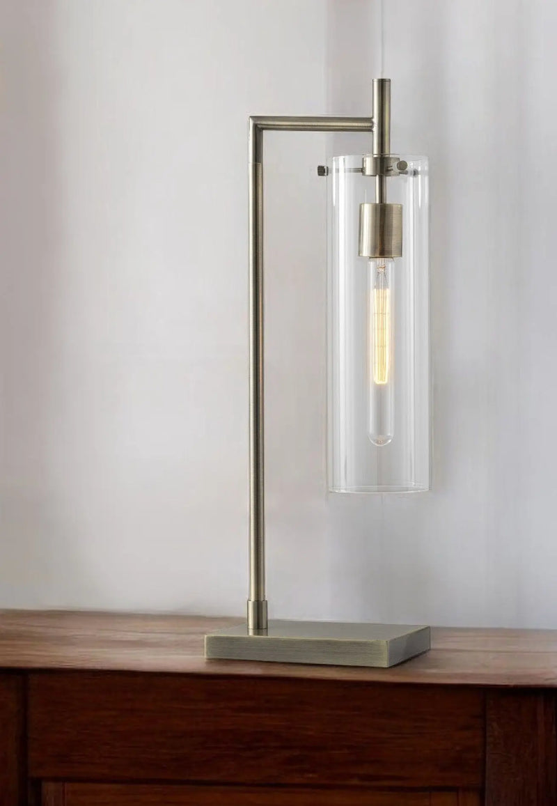 24" Brass Novelty With Clear Cylinder Shade - GreatEagleInc