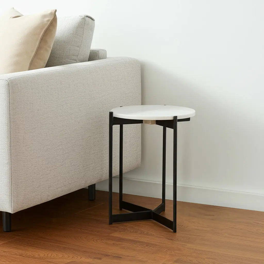 24" Brown And White Glass Round End Table Homeroots Living Room