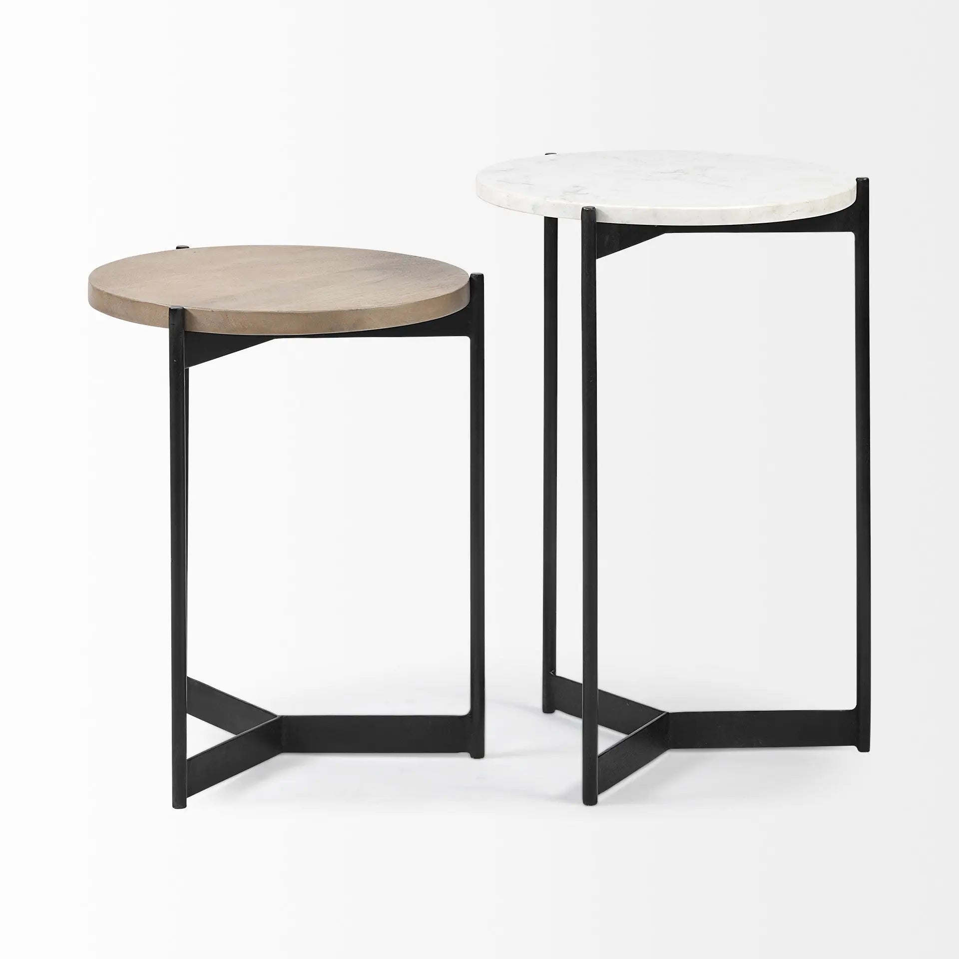 24" Brown And White Glass Round End Table Homeroots Living Room