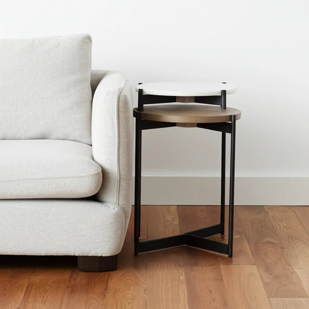 24" Brown And White Glass Round End Table Homeroots Living Room