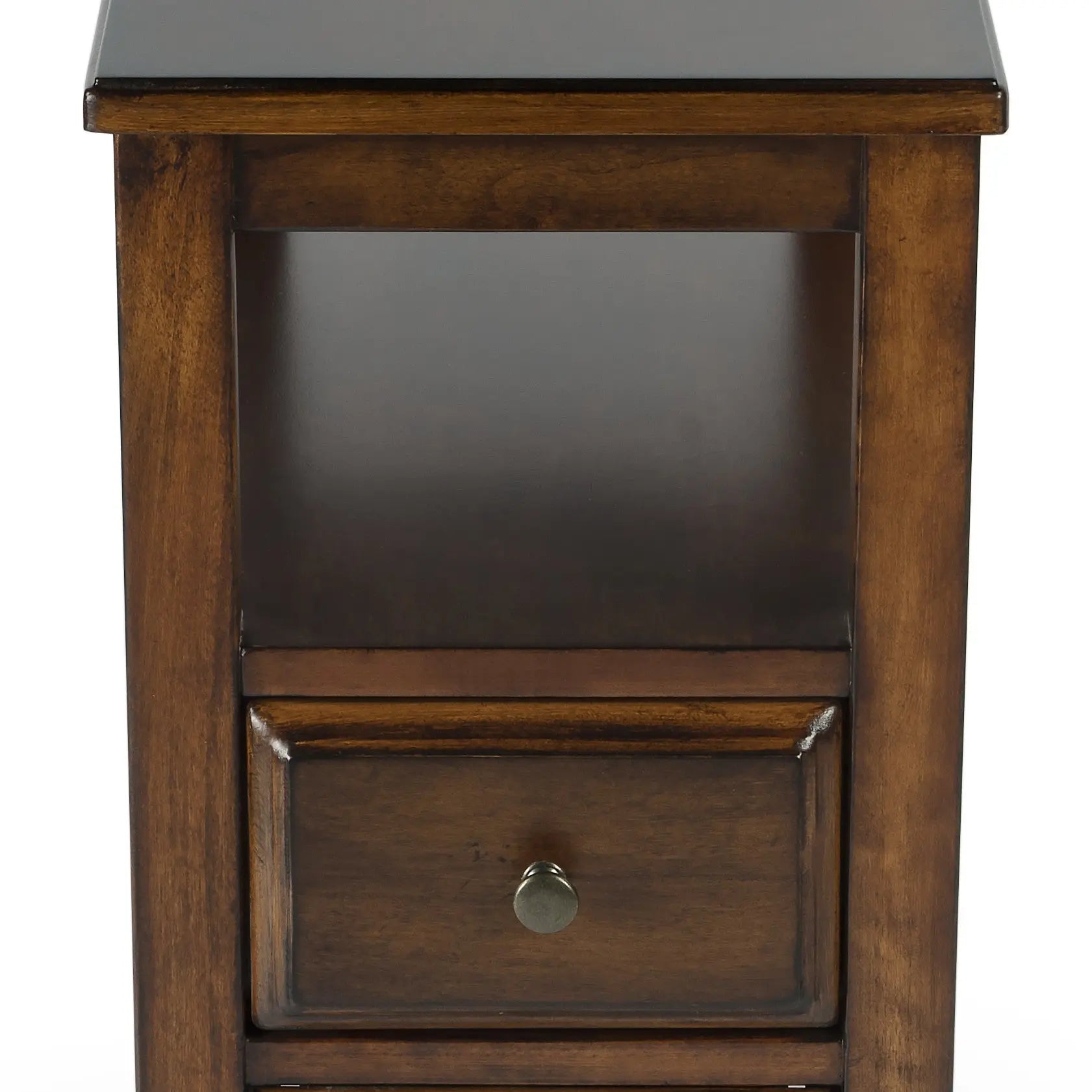 24" Brown Distressed End Table With Two Drawers And Shelf Homeroots Living Room