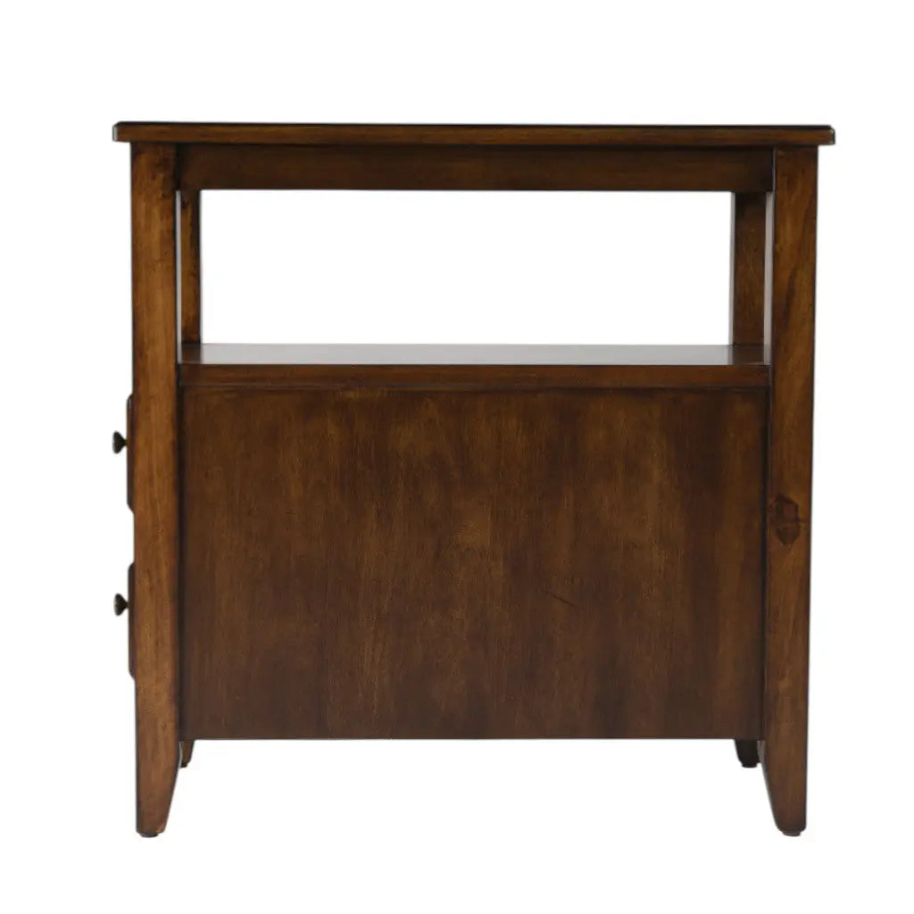 24" Brown Distressed End Table With Two Drawers And Shelf Homeroots Living Room