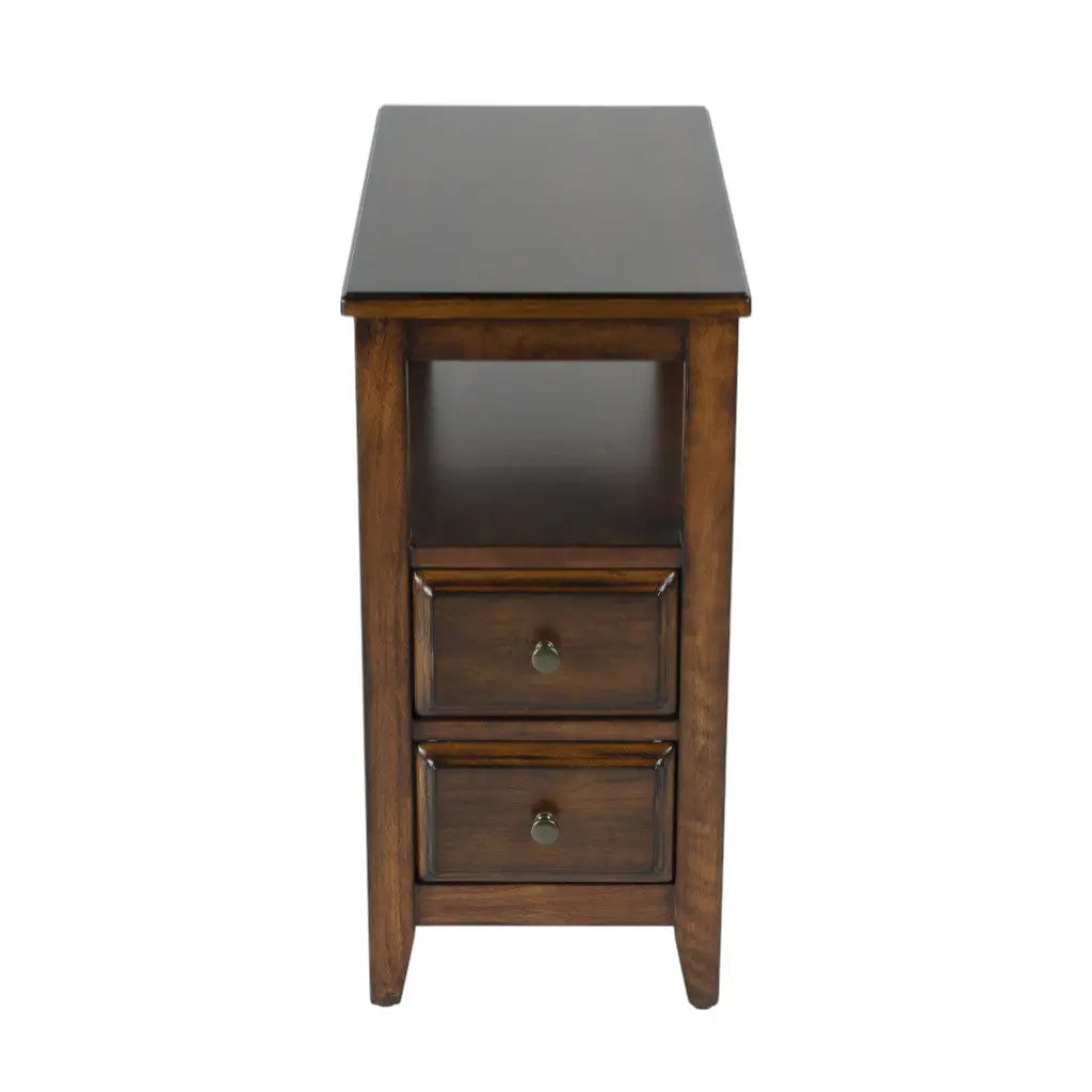 24" Brown Distressed End Table With Two Drawers And Shelf Homeroots Living Room
