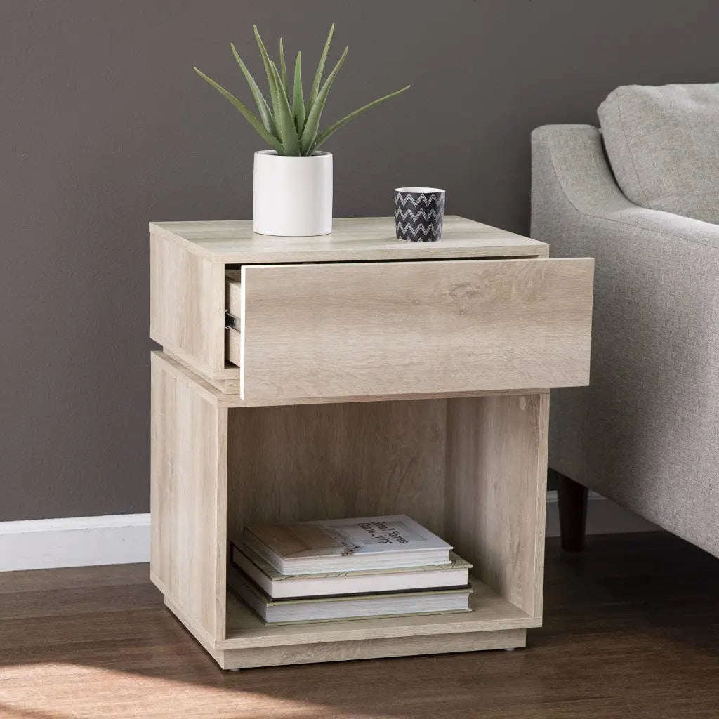 24" Brown Manufactured Wood Rectangular End Table With Drawer With Shelf Homeroots Living Room