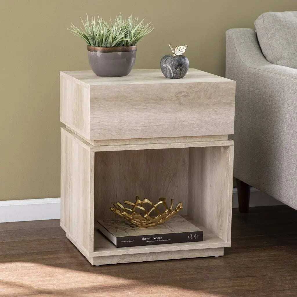 24" Brown Manufactured Wood Rectangular End Table With Drawer With Shelf Homeroots Living Room
