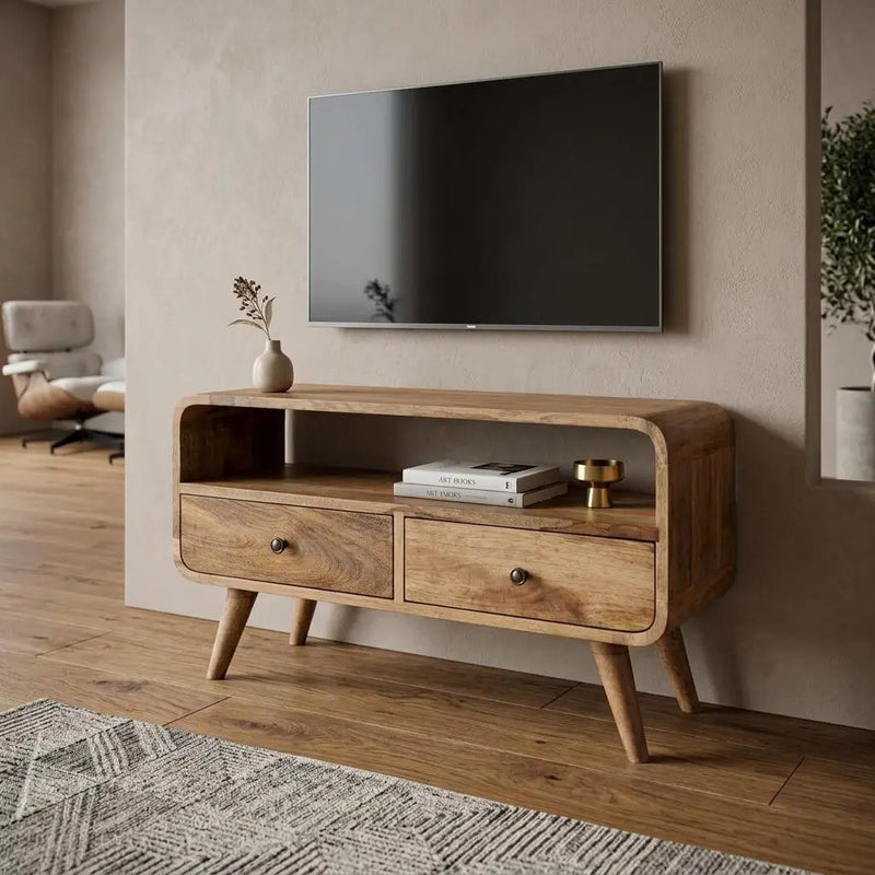 24" Brown Solid Wood Enclosed and Open Storage TV Stand Homeroots Living Room