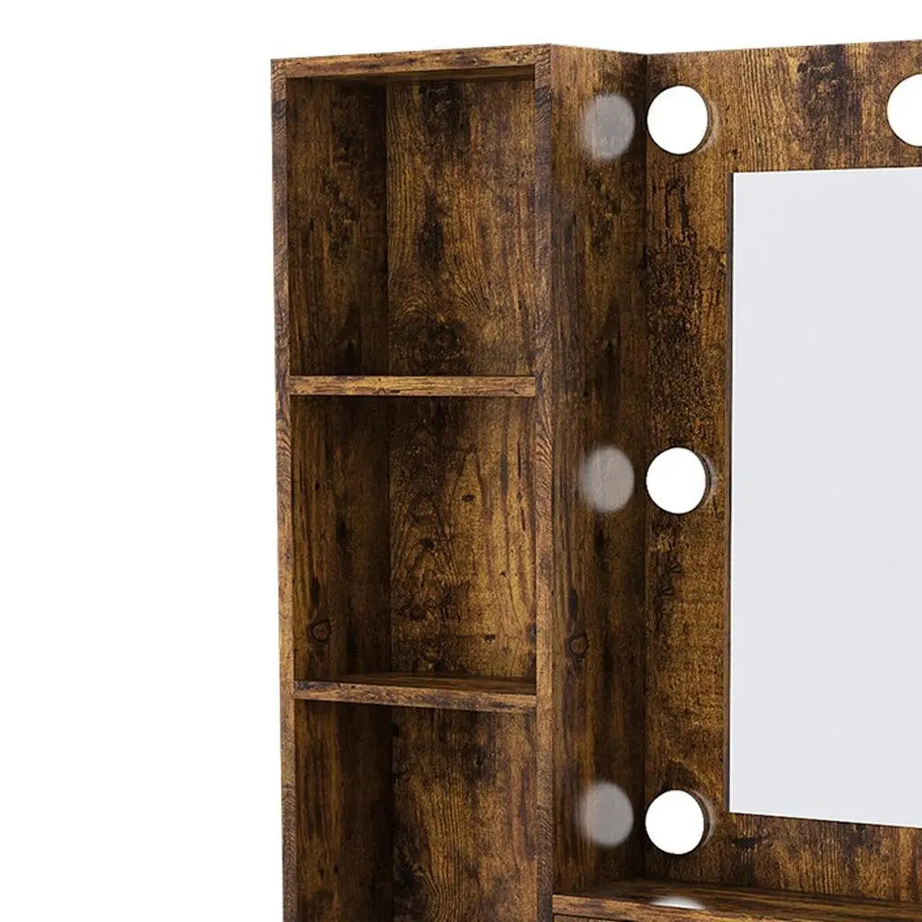 24" Brown Wood Mirrored Three Drawer Vanity Table And Lights Homeroots Living Room