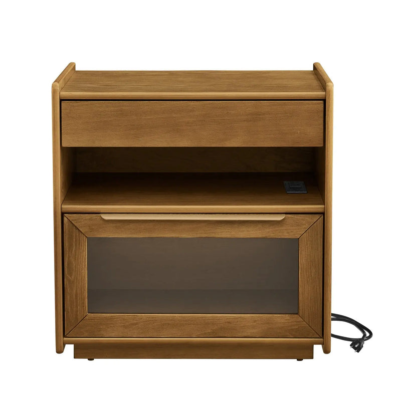 24" Brown Wood Two Drawer Nightstand Homeroots