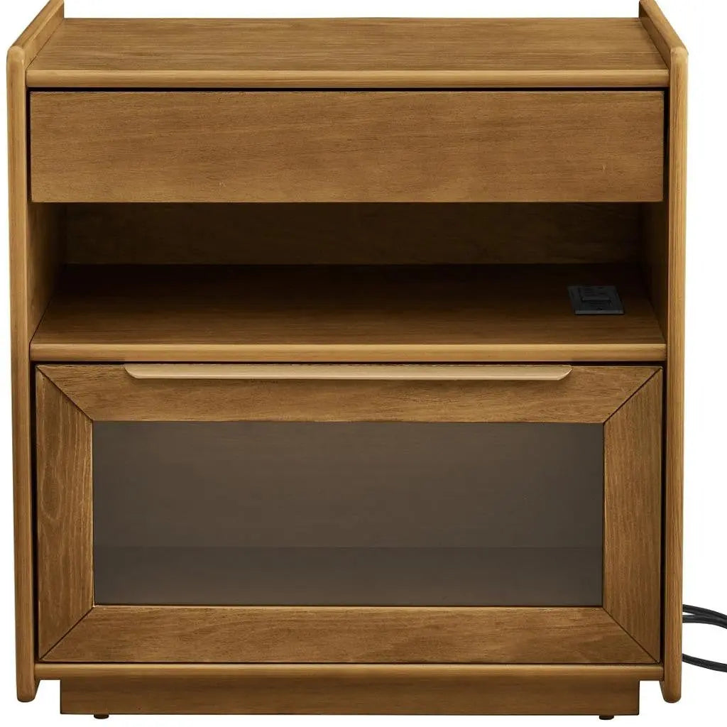 24" Brown Wood Two Drawer Nightstand Homeroots