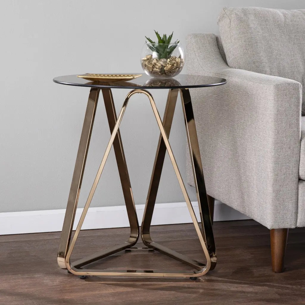 24" Champagne Glass And Iron Round End Table Homeroots Living Room