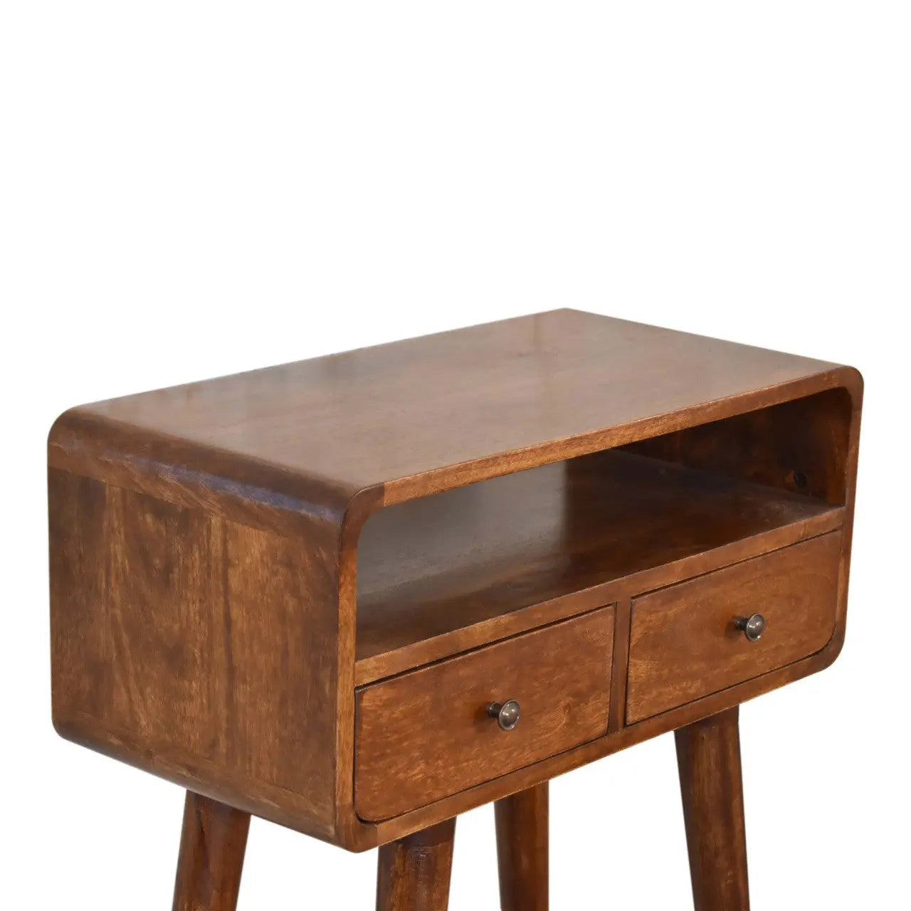 24" Chestnut Solid Wood Console Table With Shelf And Two Drawers Homeroots Living Room