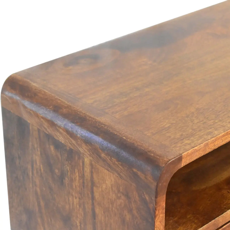 24" Chestnut Solid Wood Console Table With Shelf And Two Drawers Homeroots Living Room