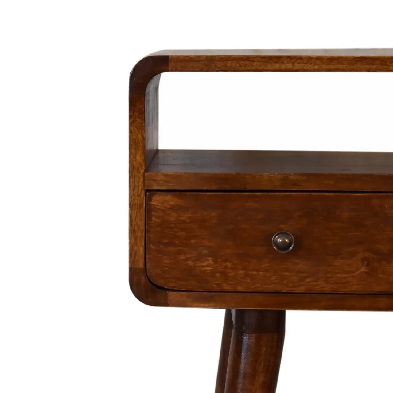 24" Chestnut Solid Wood Console Table With Shelf And Two Drawers Homeroots Living Room