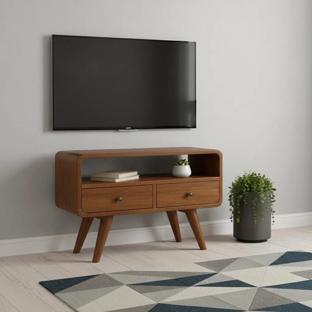 24" Chestnut Solid Wood Enclosed and Open Storage TV Stand Homeroots Living Room